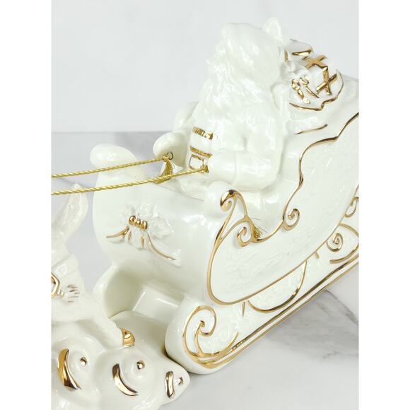 Mikasa Santa w/ Sleigh Reindeer 22k Trim Holiday Elegance 12" Porcelain 20s Vtg - Picture 8 of 16